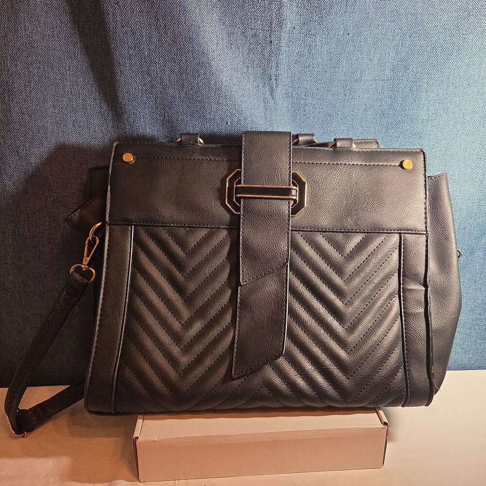 Satchel Chevron Quilted Faux Leather Purse Tote Classic Vibe - Picture 2 of 16